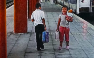 Retrato niños tren
