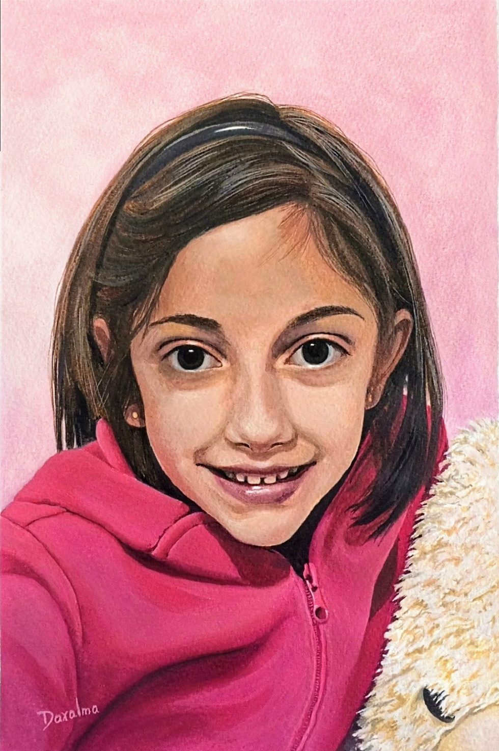 Retrato Niña Oso acuarela