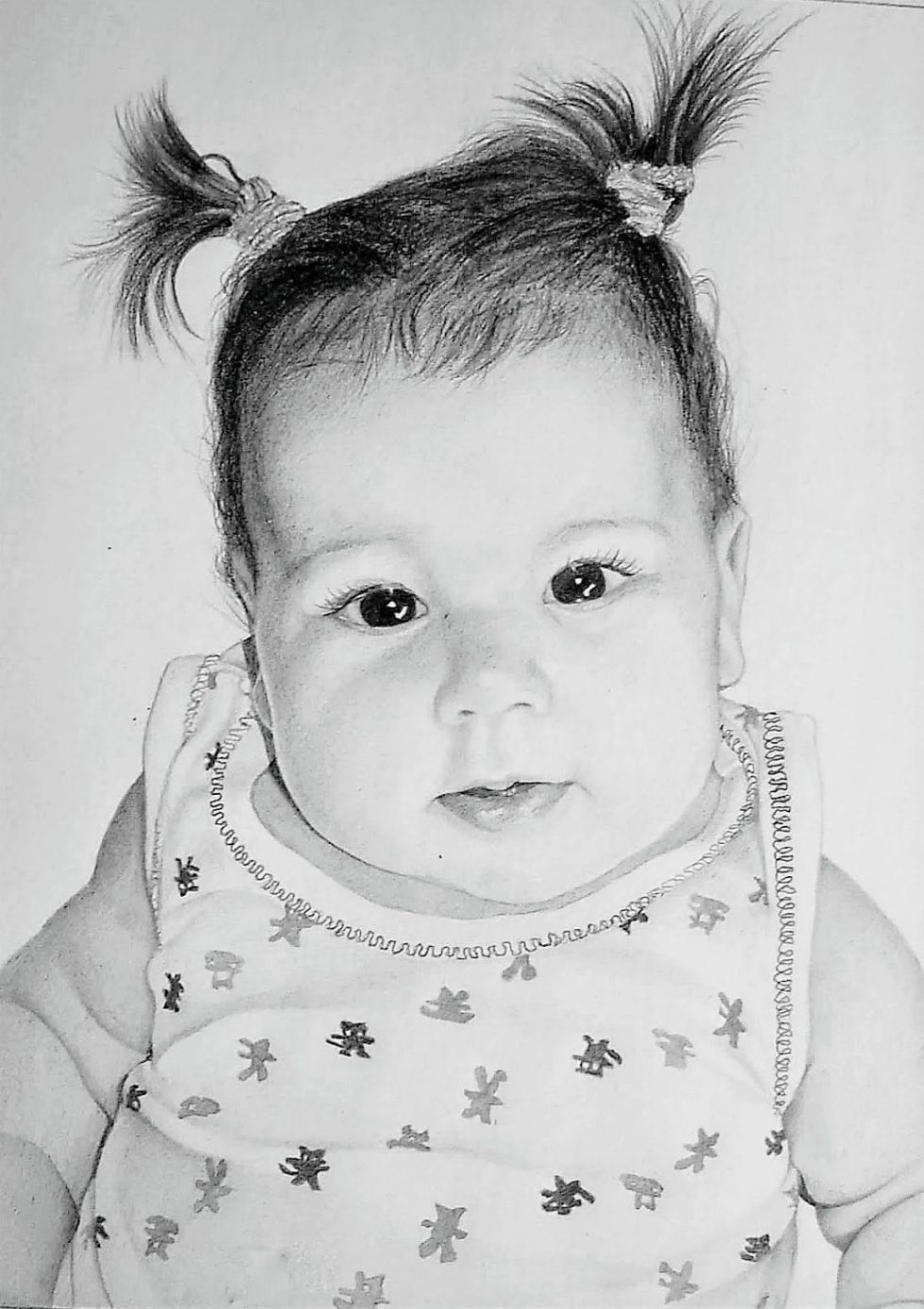 Retrato bebé coletas lápiz